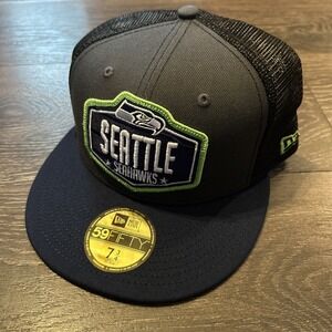 New Era Seattle Seahawks NFL Draft Mesh Trucker 59Fifty Fitted Hat Cap 7 3/4